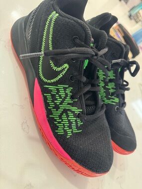 Nike Kids Black Sneakers with Neon Green Stitching and Pink Accent